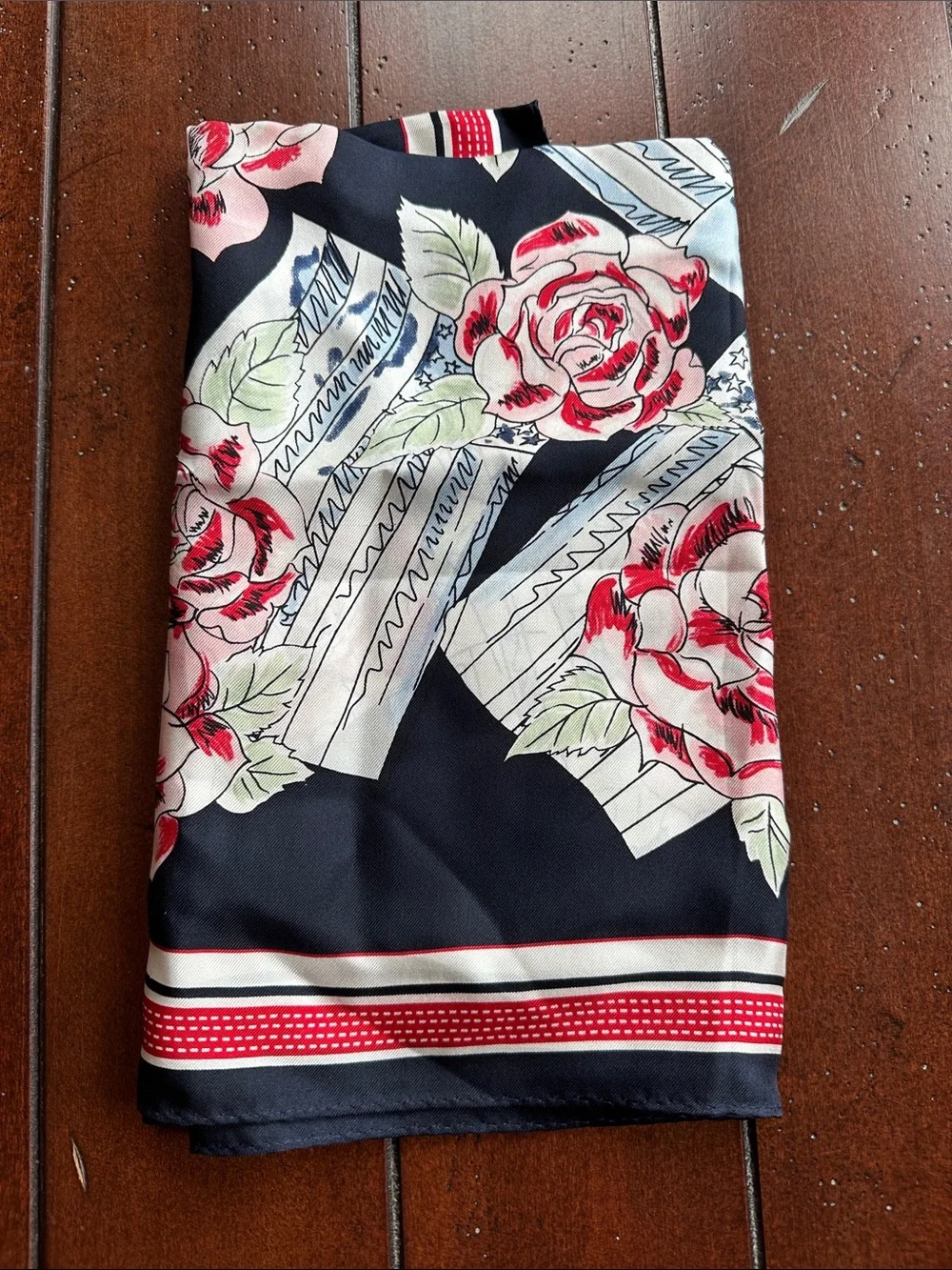 Three Floral Silk-Feel Scarf Bundle in Green, Pink and Black